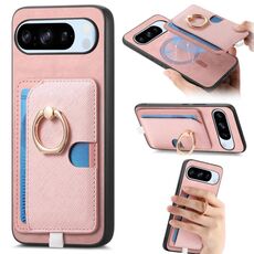 Custodia per telefono con inserto laterale in pelle con anello a croce retrò per Google Pixel 8 Pro MagSafe (rosa)