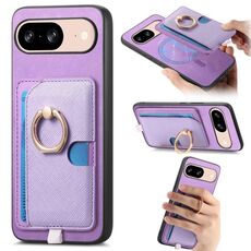 Custodia per telefono cellulare MagSafe con inserto laterale in pelle con anello a croce retrò per Google Pixel 8 (viola)