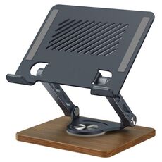 J27 Supporto da tavolo pieghevole girevole in legno per tablet e laptop, in metallo, con raffreddamento (grigio)