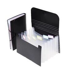 Cartelle portadocumenti espandibili A6 con 7 tasche, per archiviazione e organizzazione, copertina nera, interno naturale