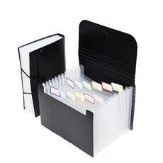 Cartelle portadocumenti espandibili A6 da 12 tasche per archiviazione e organizzazione, interno naturale (nero)