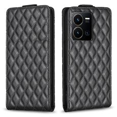 Per vivo Y35 4G / Y22s Diamond Lattice Custodia in pelle con vibrazione verticale (nero)