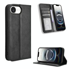 Per iPhone 16e Custodia per telefono in pelle con fibbia magnetica e texture retrò (nero)