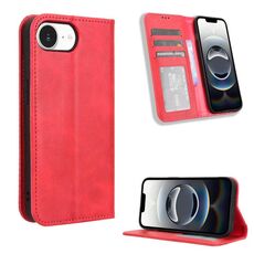 Per iPhone 16e Custodia per telefono in pelle con fibbia magnetica e texture retrò (rosso)