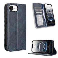 Per iPhone 16e Custodia per telefono in pelle con fibbia magnetica e texture retrò (blu)