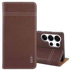 Per Samsung Galaxy S25 Ultra 5G GEBEI Custodia per telefono in pelle pieno fiore con flip orizzontale (marrone)