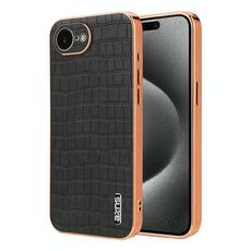 Per iPhone 16e AZNS Custodia per telefono con struttura elettrolitica e texture a coccodrillo, copertura totale (nero)