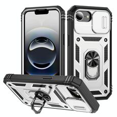 Per iPhone 16e Custodia per telefono scorrevole Camshield TPU + PC con supporto (bianco + nero)