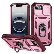 Per iPhone 16e Custodia per telefono scorrevole Camshield TPU + PC con supporto (rosa + rosso rosa)