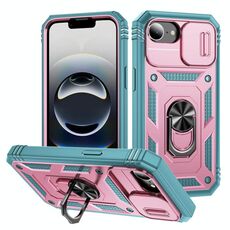 Per iPhone 16e Custodia per telefono scorrevole Camshield TPU + PC con supporto (rosa + verde)
