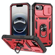 Per iPhone 16e Custodia per telefono scorrevole Camshield TPU + PC con supporto (rosso + nero)
