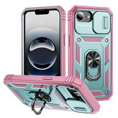 Per iPhone 16e Custodia per telefono scorrevole Camshield TPU + PC con supporto (verde + rosa)