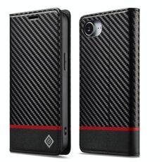 Per iPhone 16e LC.IMEEKE Custodia in pelle e fibra di carbonio (nero orizzontale)