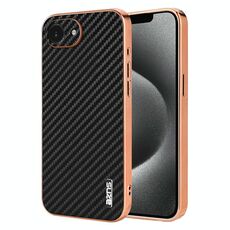 Per iPhone 16e AZNS Custodia per telefono con trama in fibra di carbonio con bordo elettroplaccato (nero)