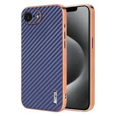 Per iPhone 16e AZNS Custodia per telefono con trama in fibra di carbonio con bordo elettroplaccato (blu)