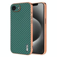 Per iPhone 16e AZNS Custodia per telefono con trama in fibra di carbonio con bordo elettroplaccato (verde)