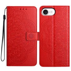 Per iPhone 16e Custodia per telefono in pelle con stampa floreale (rosso)