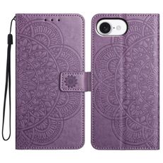 Per iPhone 16e Custodia per telefono in pelle con stampa floreale (viola)