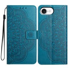 Per iPhone 16e Custodia per telefono in pelle con stampa floreale (blu)