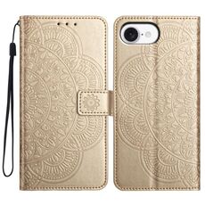 Per iPhone 16e Custodia in pelle con stampa floreale (oro)