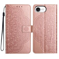 Per iPhone 16e Custodia in pelle con stampa floreale (oro rosa)
