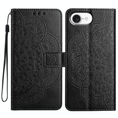 Per iPhone 16e Custodia in pelle con stampa floreale (nero)