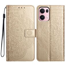 Per OPPO Reno13 Pro Custodia per telefono in pelle con stampa floreale globale (oro)