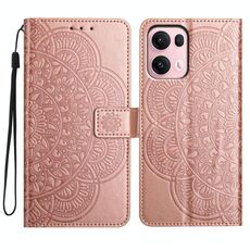Per OPPO Reno13 Pro Custodia per telefono in pelle con stampa floreale globale (oro rosa)