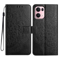 Per OPPO Reno13 Pro Custodia per telefono in pelle con stampa floreale globale (nero)