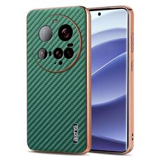 Per Xiaomi 15 Ultra AZNS Custodia per telefono con trama in fibra di carbonio con bordo elettrolitico (verde)
