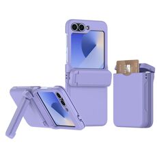 Per Samsung Galaxy Z Flip6 5G Custodia per telefono pieghevole in gomma con slot per schede e supporto (viola)