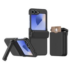 Per Samsung Galaxy Z Flip6 5G Custodia per telefono pieghevole in gomma con slot per schede e supporto (nero)