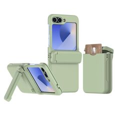 Per Samsung Galaxy Z Flip6 5G Custodia per telefono pieghevole in gomma con slot per schede e supporto (verde chiaro)