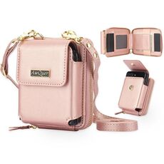 Per Samsung Galaxy Z Flip6 /5 /4 /3 AwQuer AW005 Borsa a tracolla pieghevole in pelle per telefono (oro rosa)
