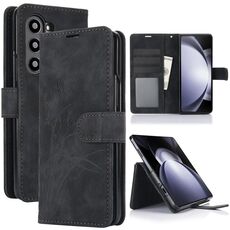 Per Samsung Galaxy Z Fold6 Custodia per telefono in pelle goffrata con motivo a farfalla orchidea (nero)
