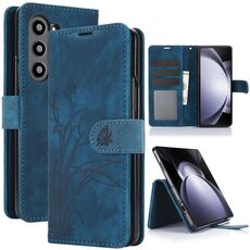 Per Samsung Galaxy Z Fold6 Custodia per telefono in pelle goffrata con motivo a farfalla orchidea (blu)