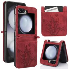 Per Samsung Galaxy Z Flip6 Custodia per telefono in pelle goffrata con motivo a farfalla orchidea (rosso)