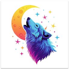 Moon Wolf senza cornice EPSON Inkjet 320g tela decorativa stampata su richiesta, dimensioni: 30x30cm