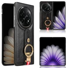 Per OPPO Find N5 Custodia in pelle con cinturino posteriore per telefono (nero)