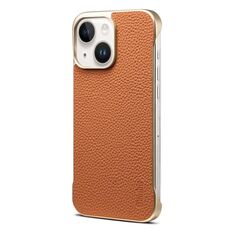 Per iPhone 15 Plus / 14 Plus Denior A20 Custodia per telefono senza cornice MagSafe in vera pelle con trama litchi (marrone)