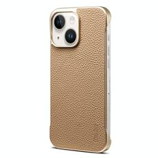 Per iPhone 15 Plus / 14 Plus Denior A20 Custodia per telefono senza cornice MagSafe con trama litchi in vera pelle (cachi)