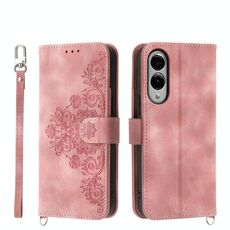 Per Samsung Galaxy S25 Edge 5G Custodia in pelle con motivo a fiori in rilievo (rosa)