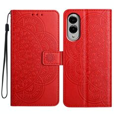 Per Samsung Galaxy S25 Edge 5G Custodia in pelle con stampa floreale (rosso)