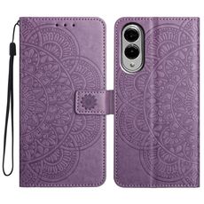 Per Samsung Galaxy S25 Edge 5G Custodia in pelle con stampa floreale (viola)
