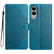 Per Samsung Galaxy S25 Edge 5G Custodia in pelle con stampa floreale (blu)