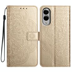 Per Samsung Galaxy S25 Edge 5G Custodia in pelle con stampa floreale (oro)