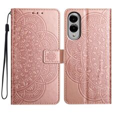 Per Samsung Galaxy S25 Edge 5G Custodia in pelle con stampa floreale (oro rosa)