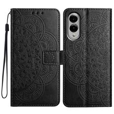 Per Samsung Galaxy S25 Edge 5G Custodia in pelle con stampa floreale (nero)