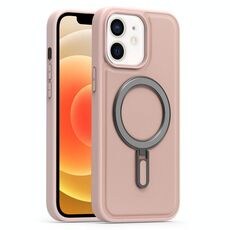 Per iPhone 12 Silver Shield MagSafe Holder Custodia antiurto per telefono (rosa)