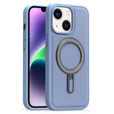 Per iPhone 14 Silver Shield MagSafe Holder Custodia antiurto per telefono (blu)